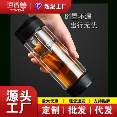 高端茶水分离泡茶杯便携大容量水杯双层隔热玻璃杯男士杯子