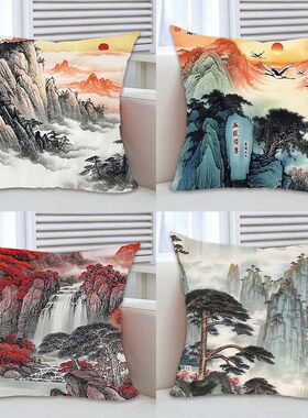 国画泰山图抱枕靠背靠山靠背