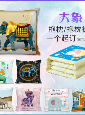 彩绘大象吉祥如意沙发抱枕卡通