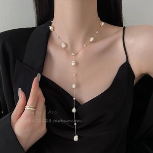 锁骨链颈链 多种戴法巴洛克珍珠串珠项链女小众设计轻奢高级感法式