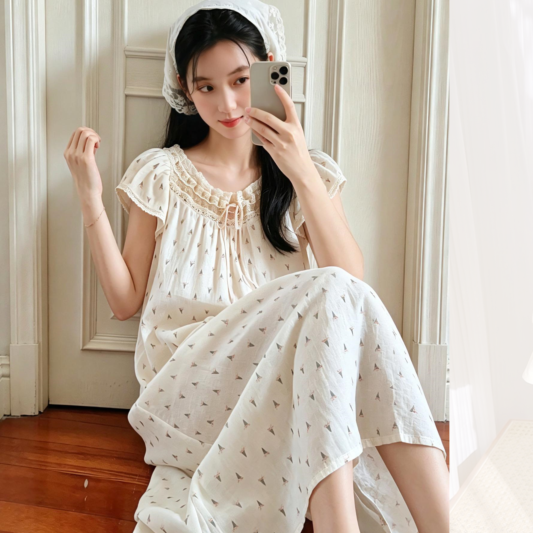 纯棉碎花睡裙女夏季蕾丝吊带宫廷公主风甜美睡衣薄款2026年新款