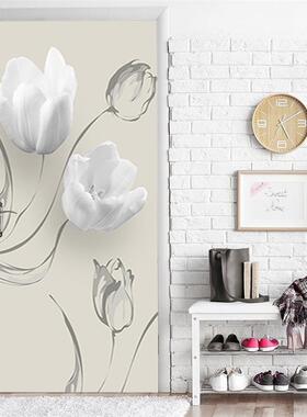 尚易3D白色牡丹入户门衣柜装饰墙贴纸自粘浴室翻新厂家门贴纸