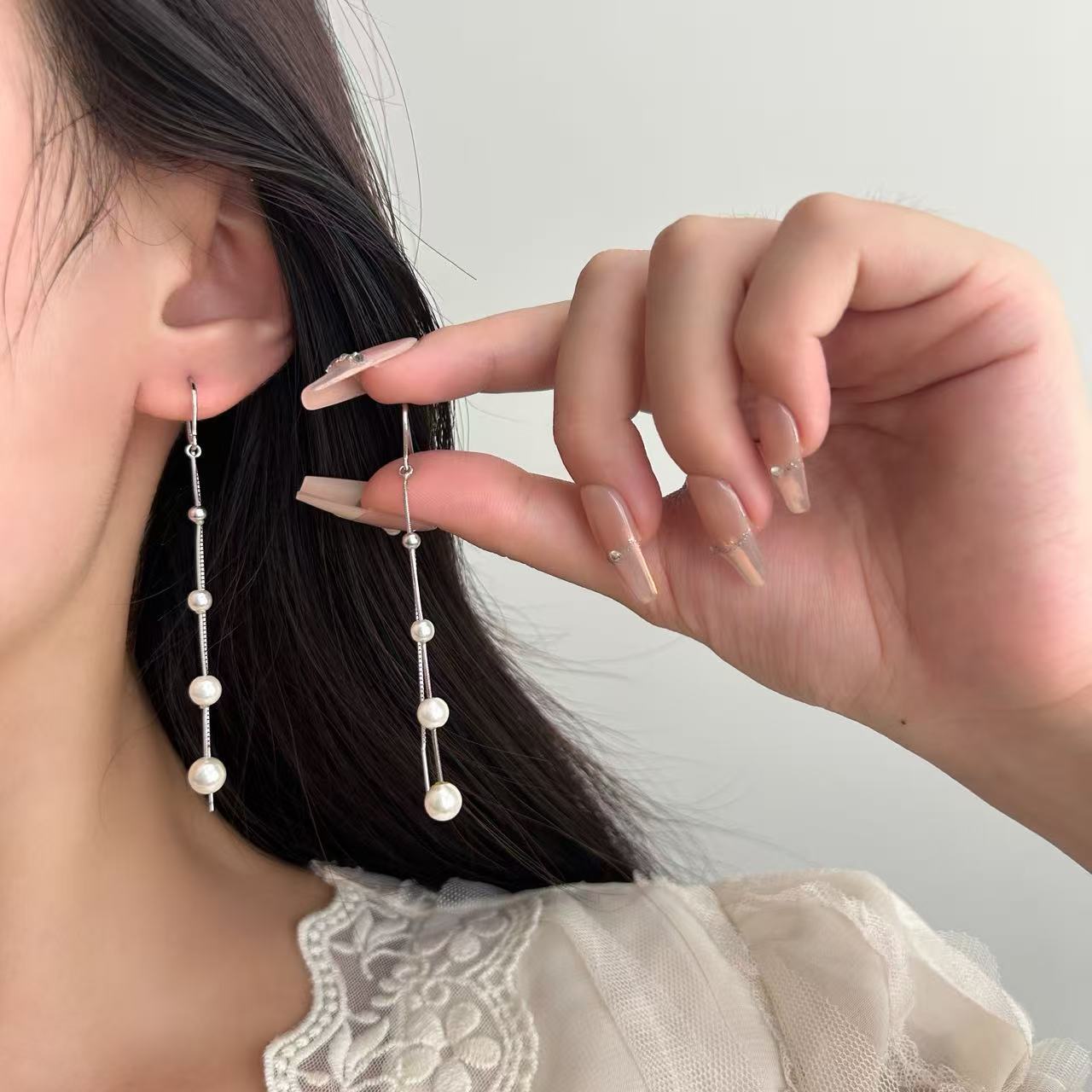 s925纯银韩国气质长款流苏珍珠ins耳环超仙耳坠中国风耳饰315EX