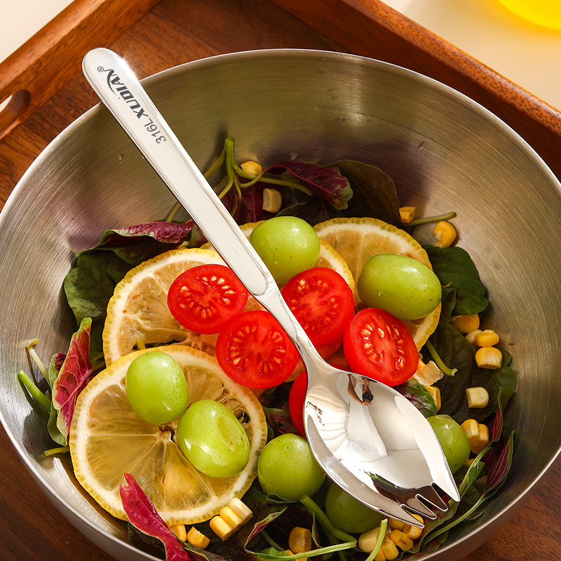 316不锈钢叉子二合一家用勺叉一体水果叉意面沙拉勺沙律叉西餐叉,餐饮具,西餐餐叉,淘宝优惠券,粉丝福利购,淘宝优惠卷