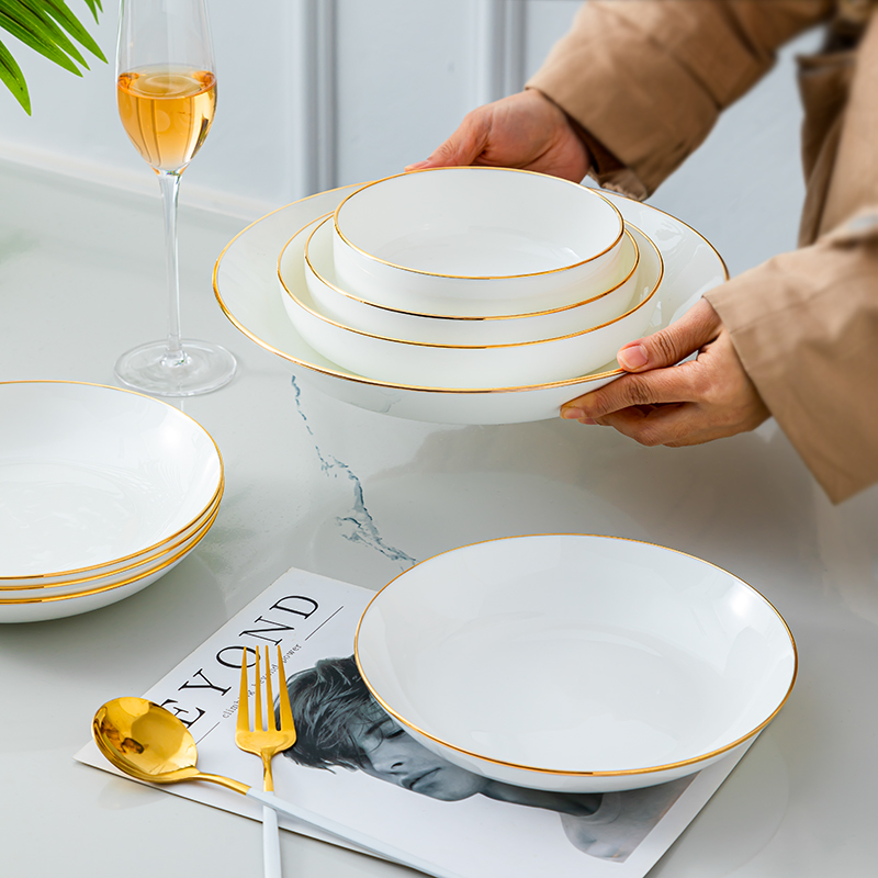 骨瓷餐具金边菜盘8英寸盘子