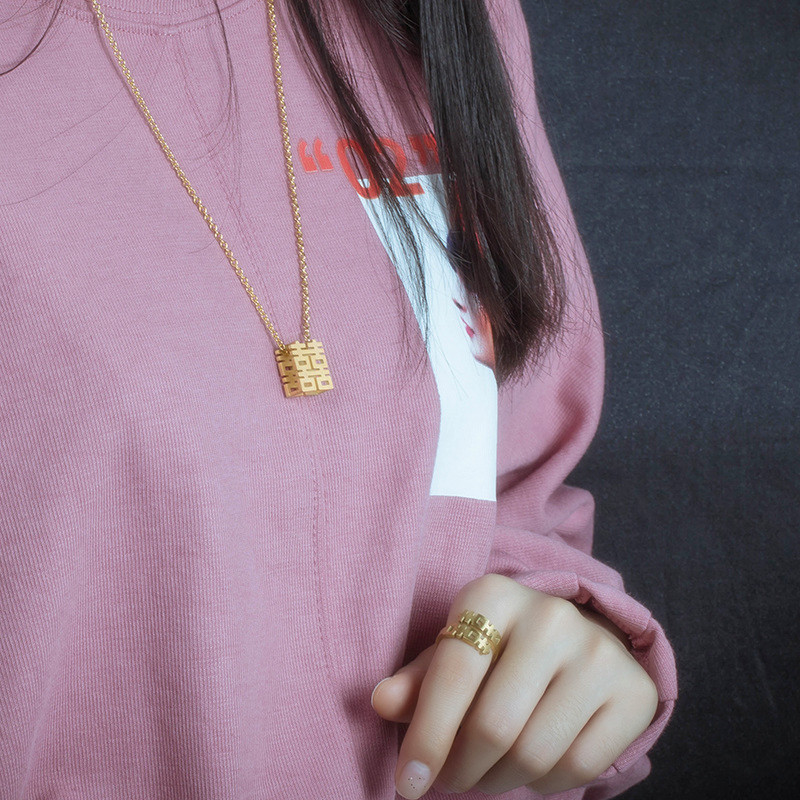 项链女囍双喜字吊坠男中国风钛钢网红毛衣链长款2023年新款时尚