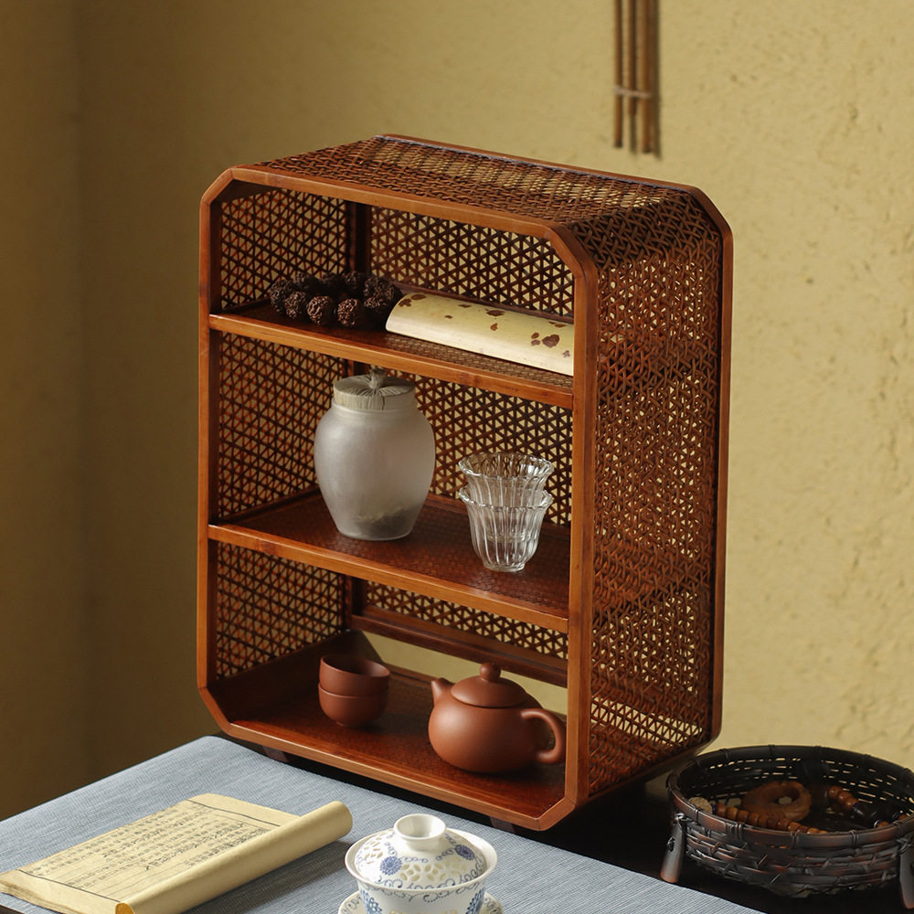 竹编大漆博古架新中式多宝阁配件茶棚展示桌面摆件置物架礼盒茶具