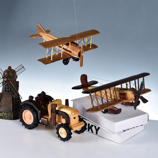 饰品 复古老爷车模型摆件家居实木飞机玄关小摆设客厅酒柜办公室装