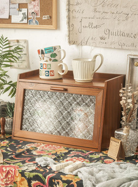 旧色桌面玻璃实木收纳