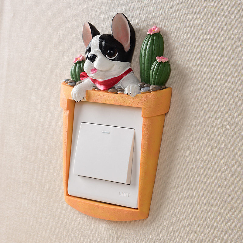 创意3D立体狗狗开关贴插座保护套家用儿童卧室树脂灯开关装饰墙贴