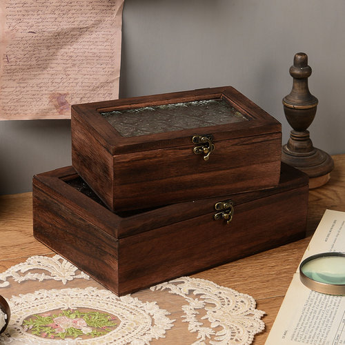 海棠玻璃实木翻盖收纳盒