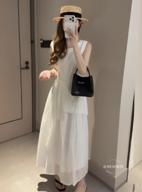 2026韩式无袖连衣裙女夏季圆领压褶中长款显瘦高级感
