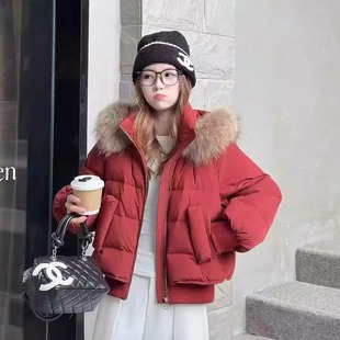 2025冬季新款韩系连帽羽绒服女短款毛领加厚保暖显瘦外套