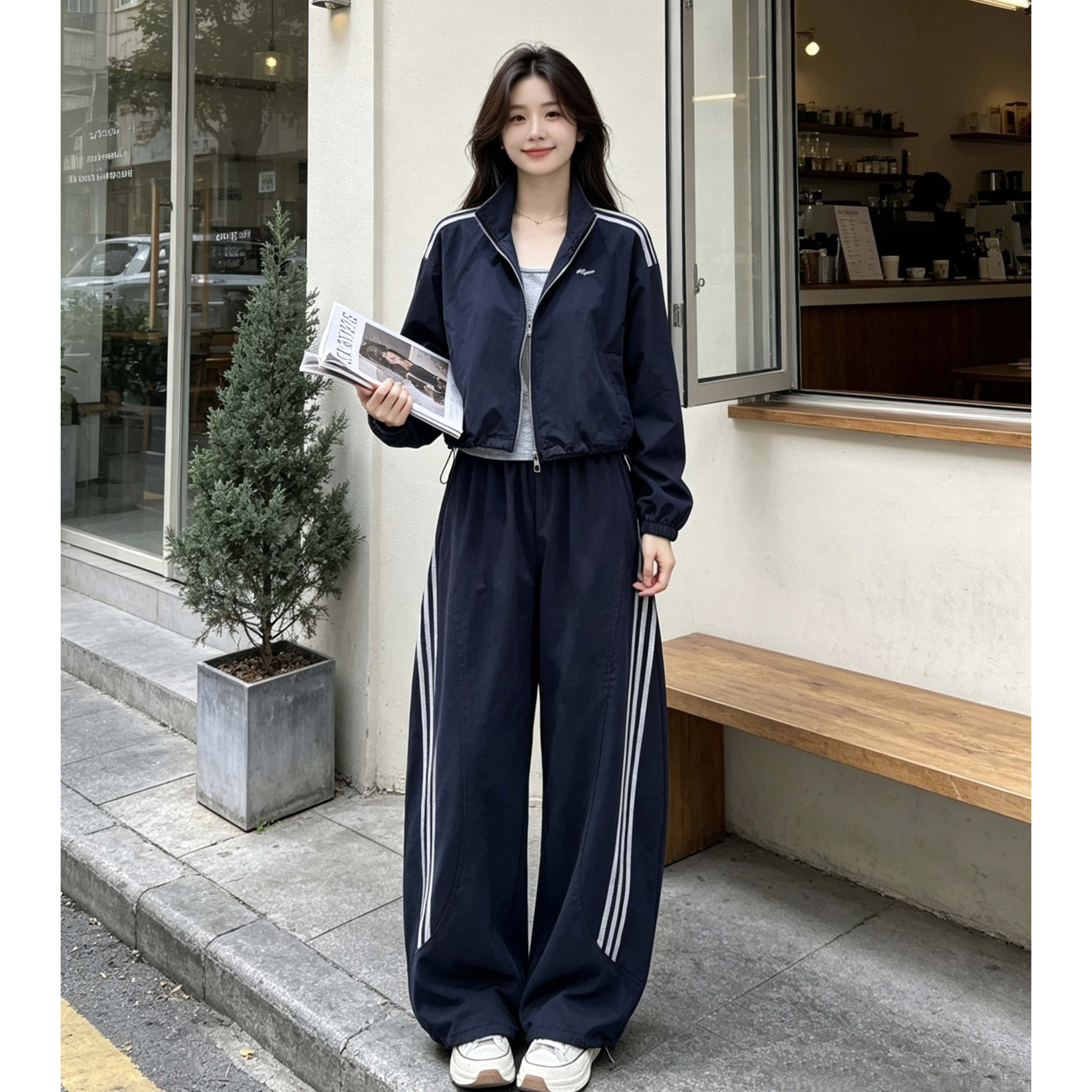 休闲运动风套装女秋季新款背心外套长裤三件套减龄百搭