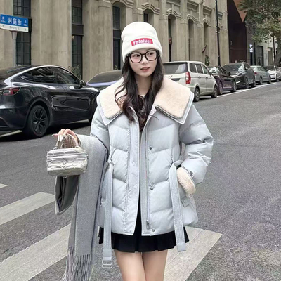 2025新款羊羔毛大翻领短款50绒羽绒服女冬季毛领宽松百搭时尚外套