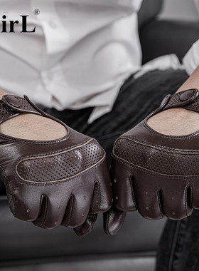 真皮手套男士触屏薄款户外骑行驾驶开车防滑短羊皮手套男裸皮紧手