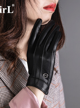 真皮手套女薄款触屏秋冬季骑行驾驶开车加绒保暖修手羊皮手套女短