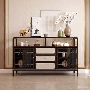 新中式实木餐边柜矮柜玄关储物柜办公家用酒柜茶水柜茶室置物边柜