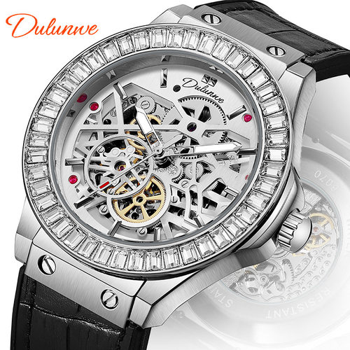 2025杜伦威品牌男士镶钻镂空机芯机械手表爆款姮宝全自动时尚腕表