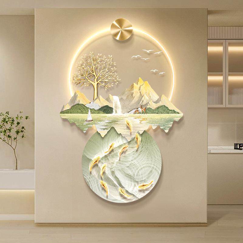 日照金山奶油风玄关装饰画高级感过道走廊尽头挂画入户门肌理壁画