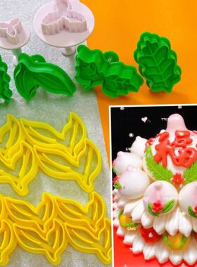 树叶翻糖模具寿桃叶绿叶子弹簧推子量产饼干馒头花饽饽切模黏土模