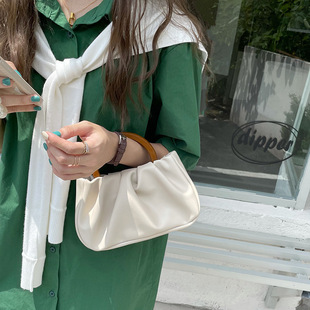 小众设计感木手柄褶皱云朵手提包包女斜挎迷你小包潮 日式