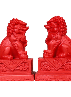 狮子摆件门口朱砂一对中华醒狮