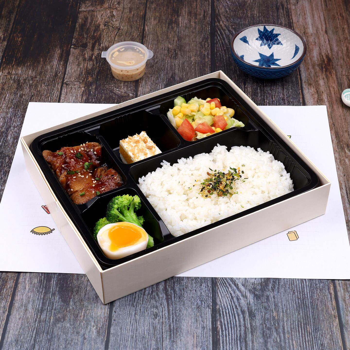 日式五格便当餐盒 可降解木盒定食饭盒套装 外卖日料打包盒