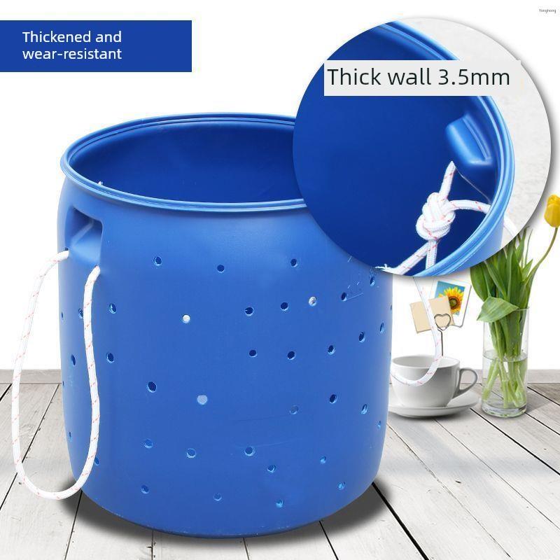 150升水桶法兰桶海鲜桶铁箍桶加厚塑料桶家用大容量带盖桶