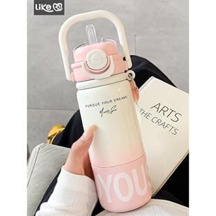 简约保温杯女生带吸管水杯女新款2025高颜值大容量316不锈钢杯子