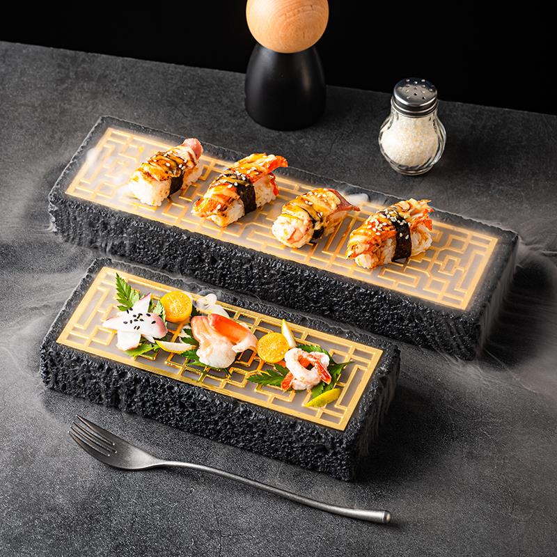 日式刺身餐具长方盘分子料理干 干冰餐具创意寿司盘点心托 托甜品
