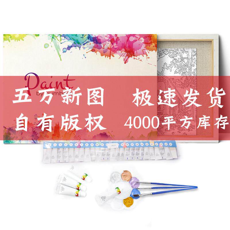 40X50风景动漫带框装饰爆款绘画填充手工填色DIY数字油画