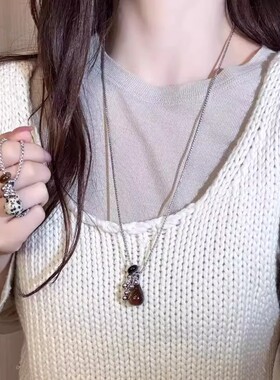 复古虎眼石葡萄串吊坠项链