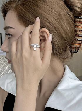 简约*轻奢原创设计契约系列个性潮酷满钻锆石拉链戒指女食指指环