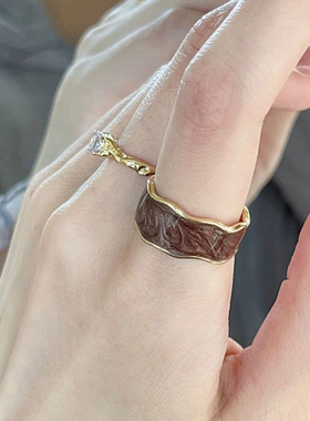 新款法式复古风宽面原木色戒指