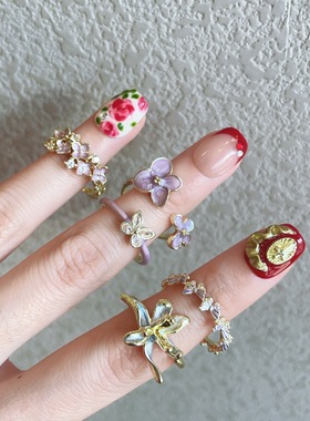 小众轻奢珐琅金花开口可调女戒