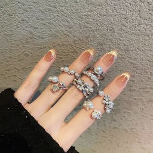 繁星珠芒!法式巴洛克珍珠开口戒指女生叠戴食指戒轻奢高级感指环