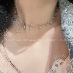 「朦胧月光」星月满圈精致流苏水滴项链女小众锁骨链网红颈链