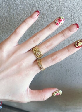 宫廷鎏金复古红钻玫瑰开口戒指