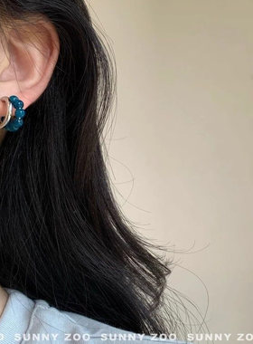 蔚蓝 韩国天然石串珠耳环小众设计感新款ins复古百搭日常通勤耳饰