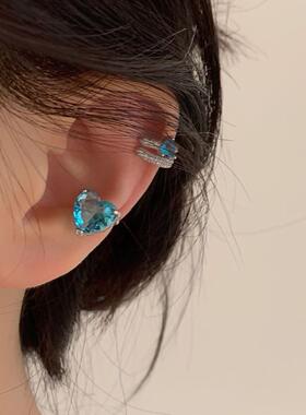 海洋之心|耳夹/ XIANLISI 商店耳骨夹小众蓝色爱心宝石无耳洞耳饰