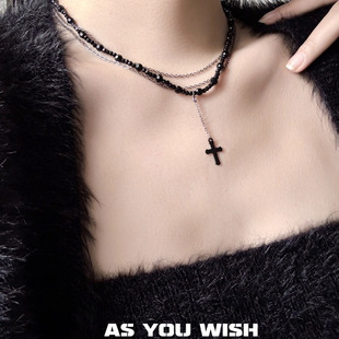 新款原创自制捆绑与束缚暗黑系十字架项链锁骨链朋克复古多层
