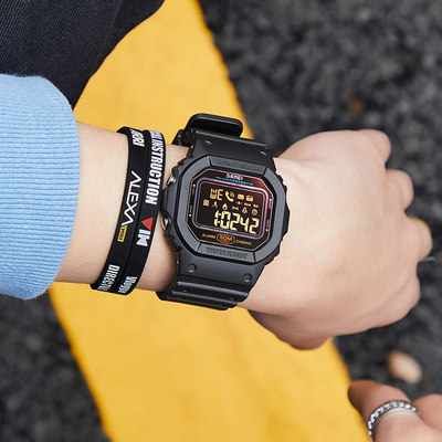 手表男学生潮流防水夜光电子表多功能方形大表盘学生女表时尚简约