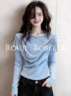 法国Rouje Rosella潮流推荐⭐爆款褶皱长袖t恤女春修身打底上衣