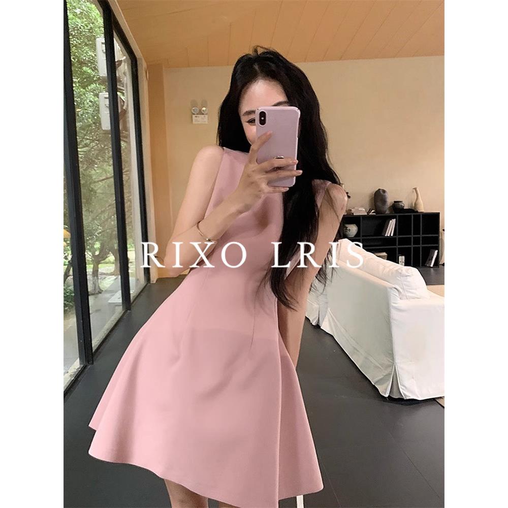 RIXO LRIS法式高级感粉色无袖收腰显瘦连衣裙女蓬蓬短裙礼服裙夏