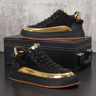 莱茵石厚底特底鞋 时尚 英国真皮内增高休闲男 夏季 欧洲车站高帮男鞋