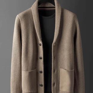 YENR 秋冬新款青果领针织羊毛开衫外套男装毛衣男款毛线衣男士