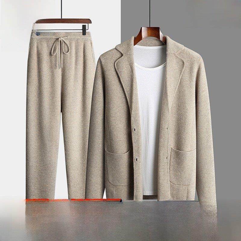 PHLODINCA 冬季运动休闲套装男2025新款商务山羊绒西装领两件套