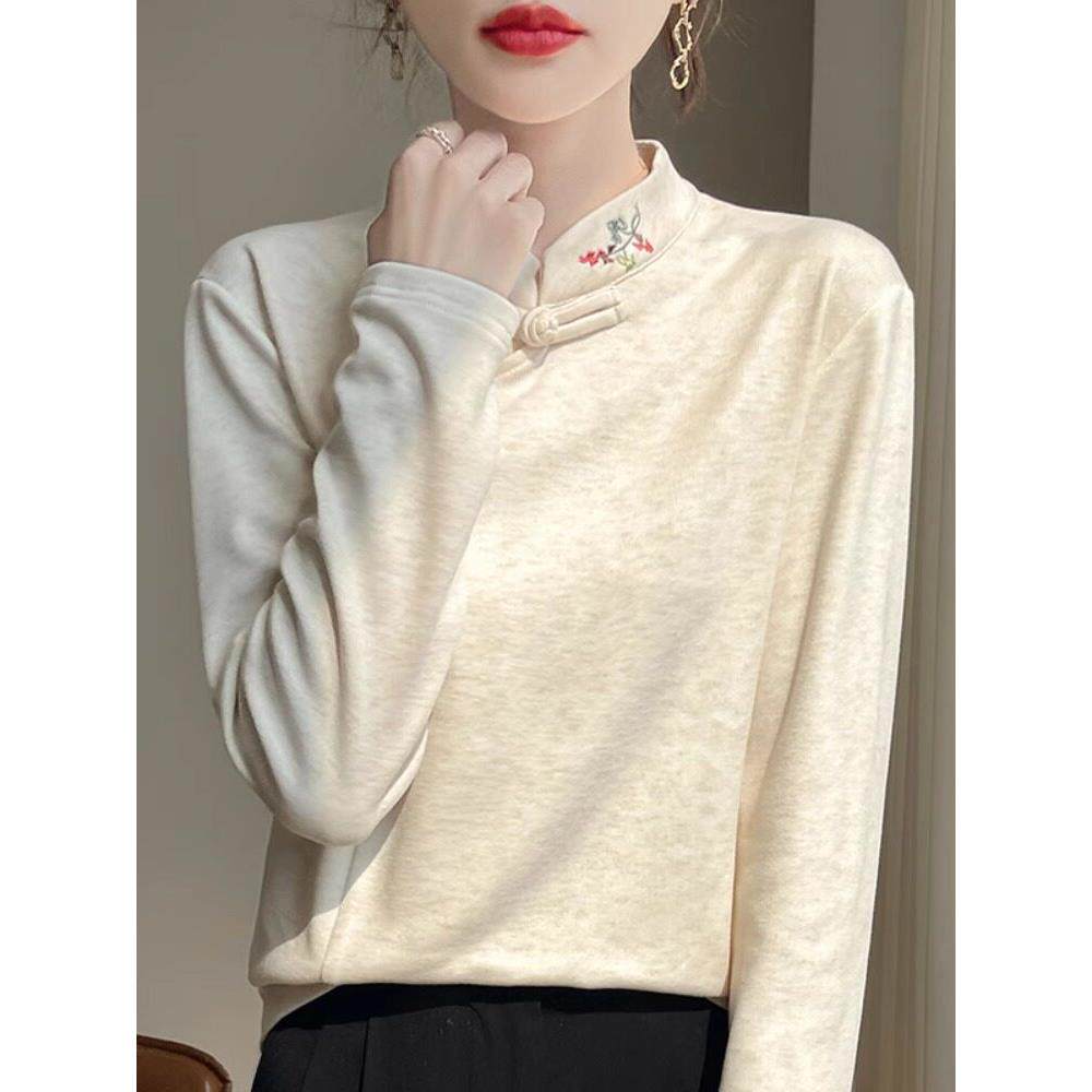 RAGR 上衣旗袍领设计冬季气质长袖女新款国风盘扣内搭打底中式衫