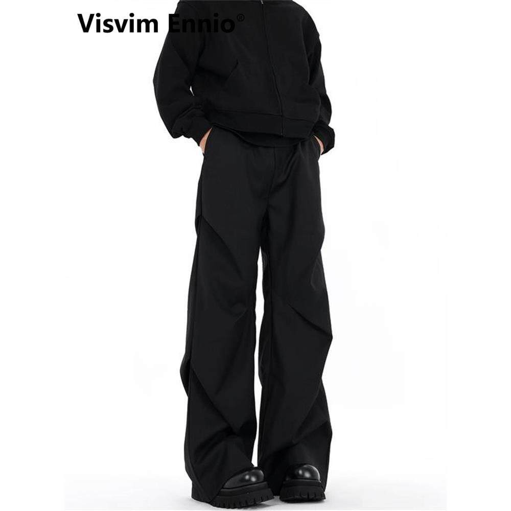 Visvim Ennio美式高街褶皱拖地微喇叭黑色西裤男高级感cleanfit休